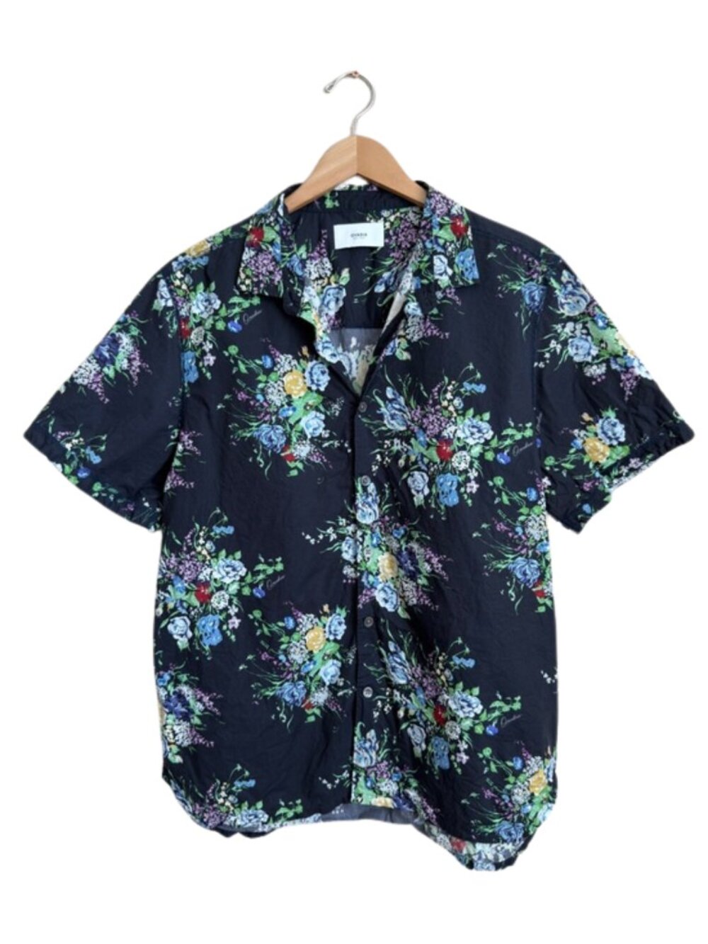 Ovadia & Sons New York Mens Black Floral Camp Collar Short Sleeve Shirt Size L